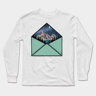 Adventure Awaits Mountain scape Ink Illustration Long Sleeve T-Shirt